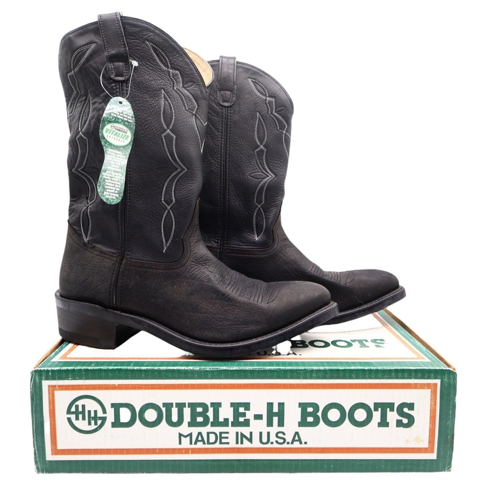 Double-H Western Cowboy Boots Mens 12EE Black Leather NWT Made in USA 3294